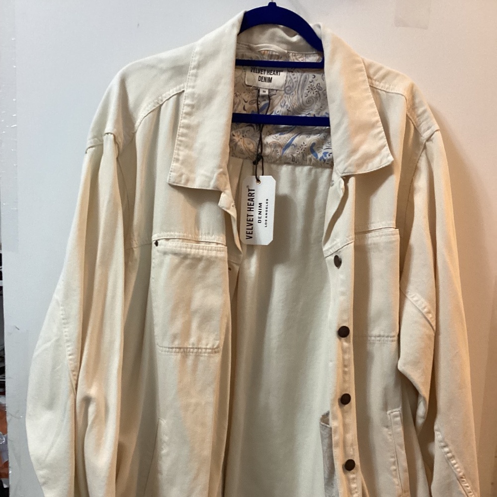 Velvet Denim Heart brand denim jacket-Cream Color 3X